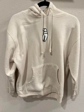 Crab Grab Cream Hoodie Minimal Graphic Pullover Size M
